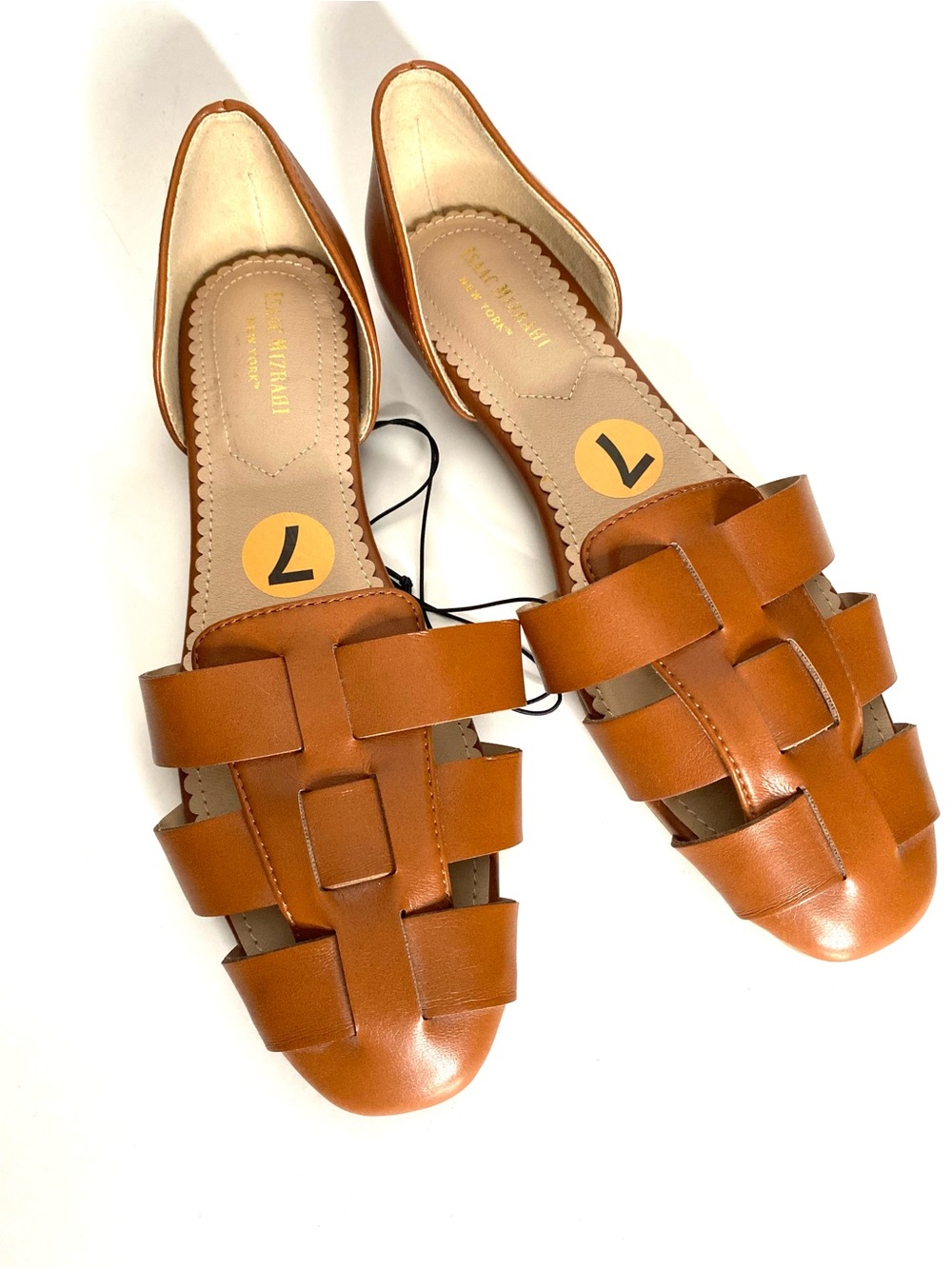 Isaac Mizrahi New York Cognac Brown Woven Fisherman D'Orsay Flats NWT